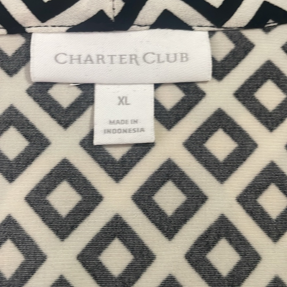 Charter Club Black and Ivory Graphic Relaxed Blouse - Picture 4 of 6